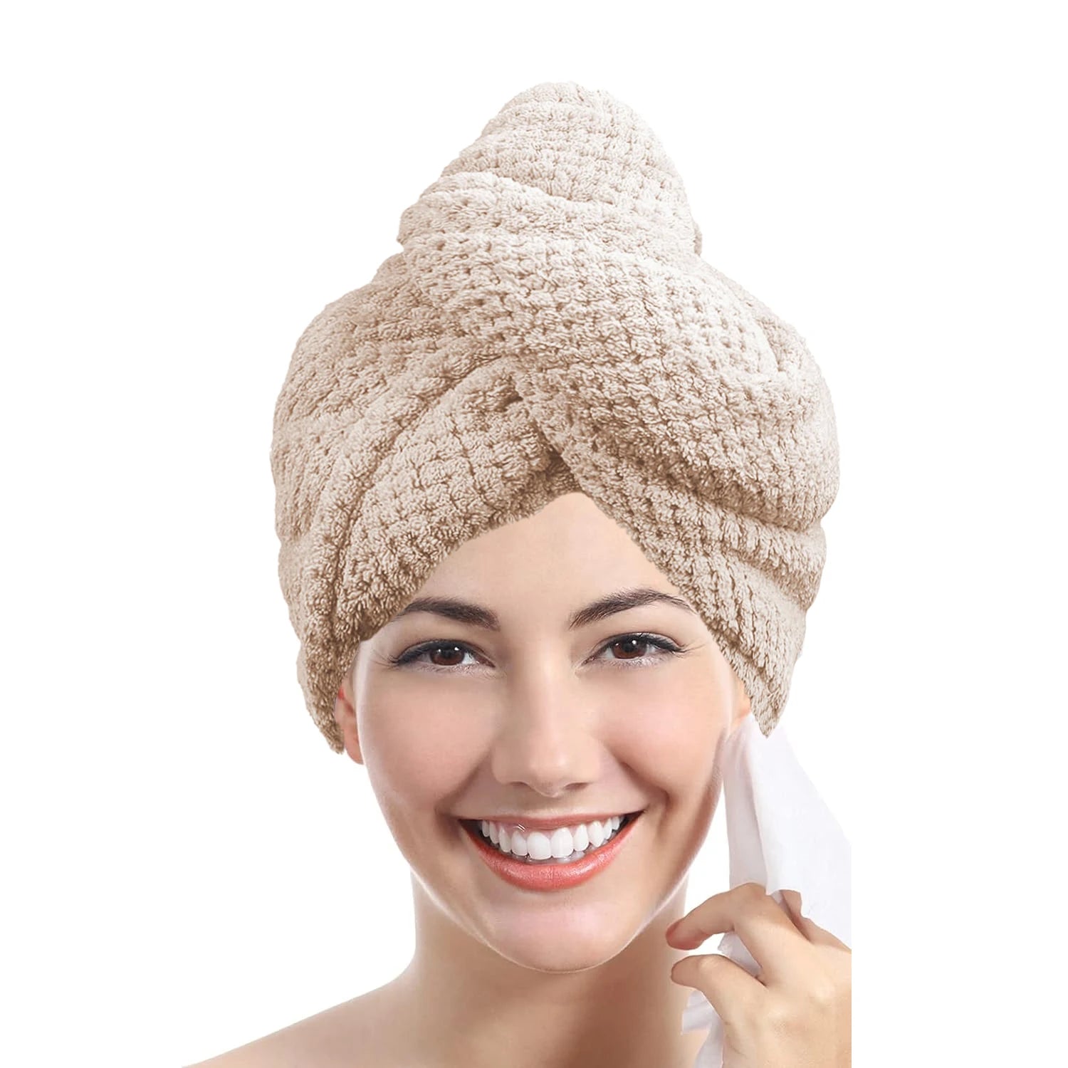 Solid Color Hair Towel Textured Dry Hair Cap 9.8 "X 25.5" Absorbent Hair Towel Wrap for Button-Down Women