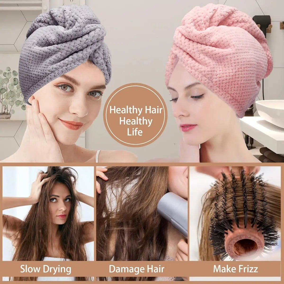 Solid Color Hair Towel Textured Dry Hair Cap 9.8 "X 25.5" Absorbent Hair Towel Wrap for Button-Down Women