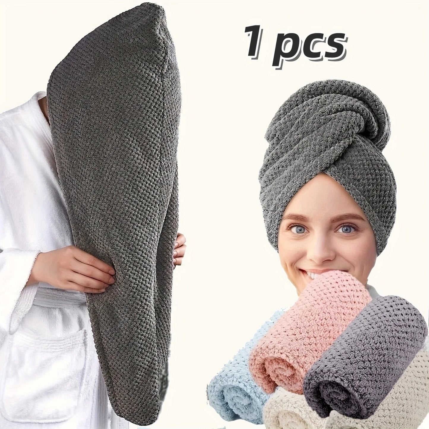 Solid Color Hair Towel Textured Dry Hair Cap 9.8 "X 25.5" Absorbent Hair Towel Wrap for Button-Down Women