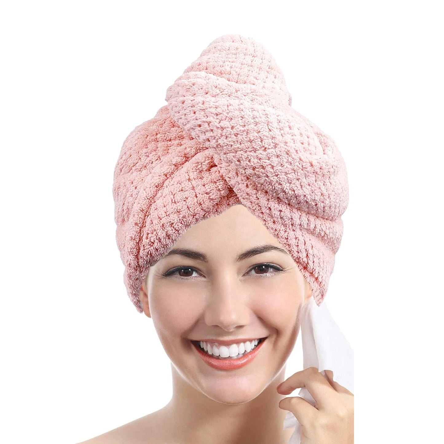 Solid Color Hair Towel Textured Dry Hair Cap 9.8 "X 25.5" Absorbent Hair Towel Wrap for Button-Down Women