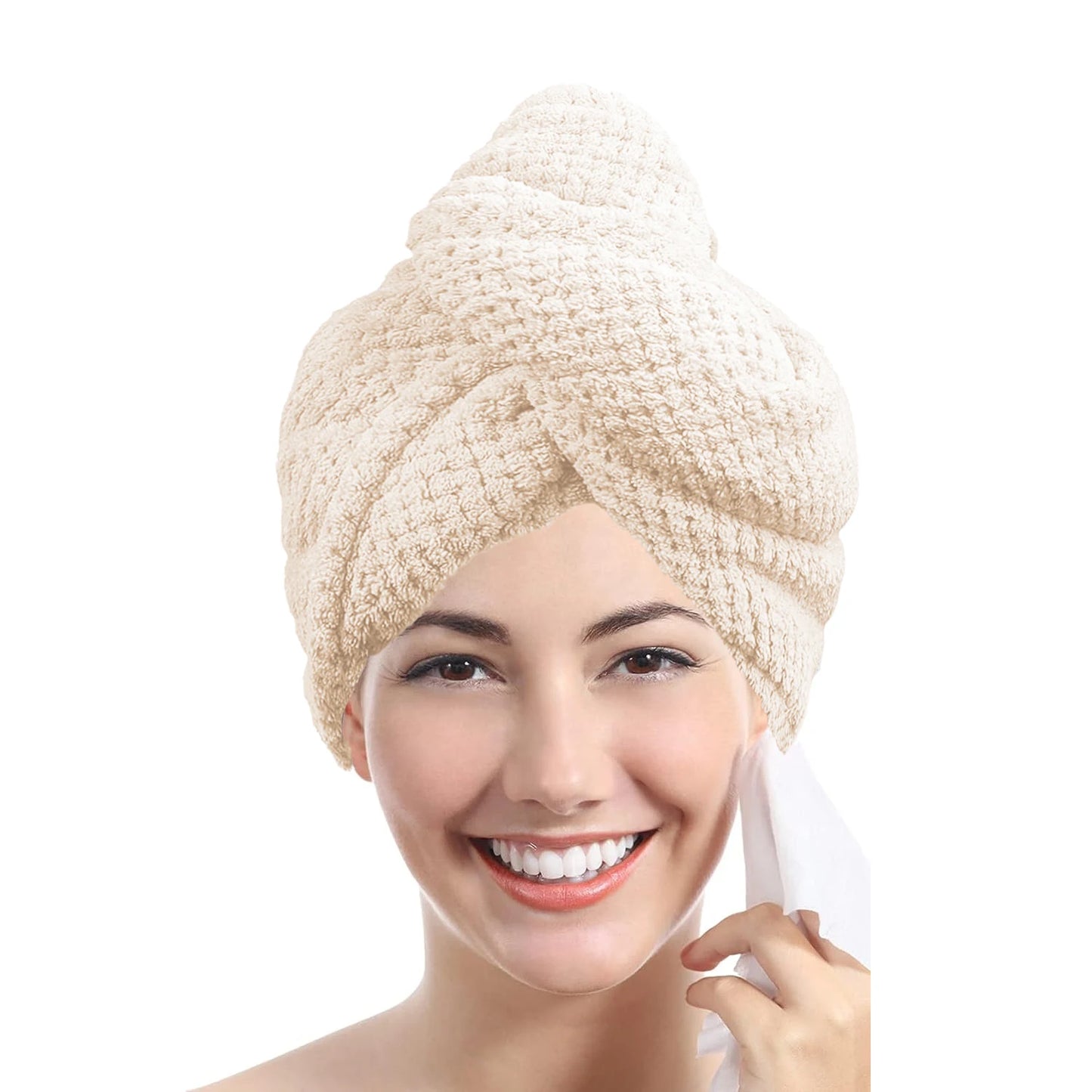 Solid Color Hair Towel Textured Dry Hair Cap 9.8 "X 25.5" Absorbent Hair Towel Wrap for Button-Down Women