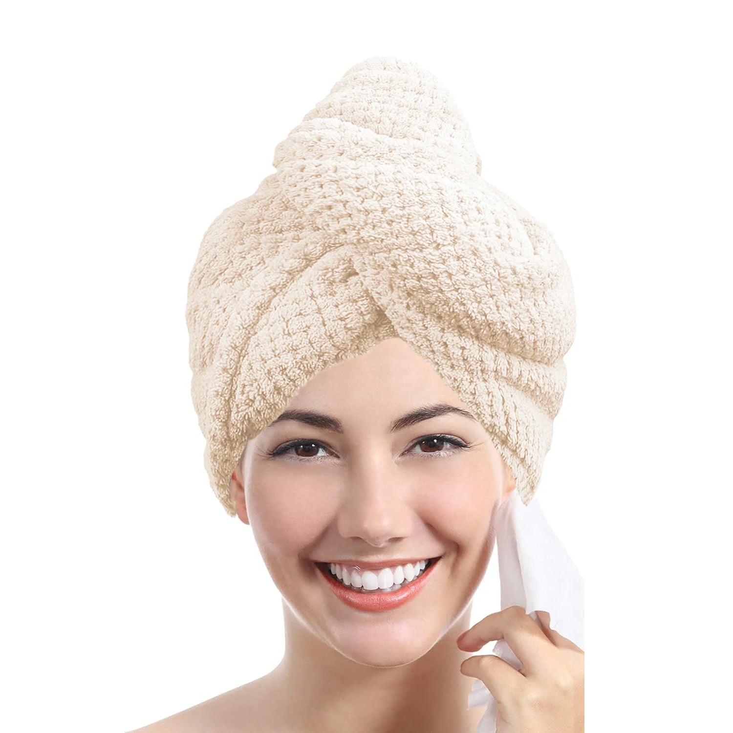 Solid Color Hair Towel Textured Dry Hair Cap 9.8 "X 25.5" Absorbent Hair Towel Wrap for Button-Down Women