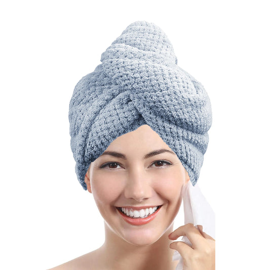 Solid Color Hair Towel Textured Dry Hair Cap 9.8 "X 25.5" Absorbent Hair Towel Wrap for Button-Down Women